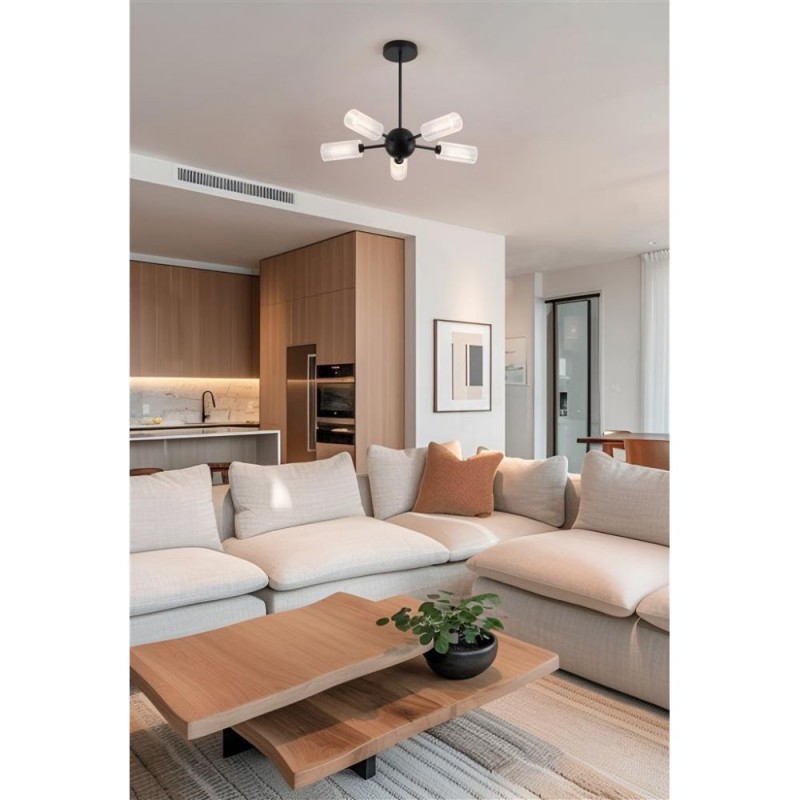 Searchlight-96505-5BK - Cosmic - Black 5 Light Semi Flush with Decorative Clear Shade