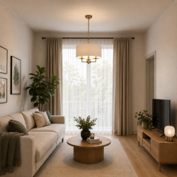 Knightsbridge - Antique Brass & White Fabric 3 Light Pendant