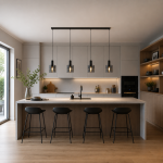 Sweden - Matt Black 4 Light over Island Fitting with Smoked Ombre Glasses