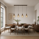Sweden - Matt Brown 4 Light over Island Fitting with Amber Glasses