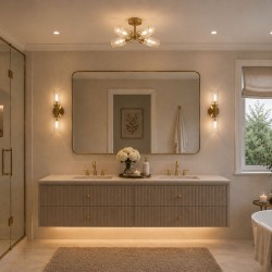 Imperial - Satin Brass 4 Light Flush with Ribbed Glass IP44