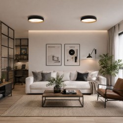 Sorrento - Black & Wood CCT Flush with White Acrylic Diffuser