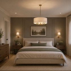 Knightsbridge - Antique Brass & White Fabric 5 Light Pendant