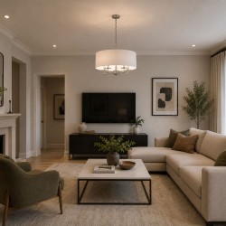 Knightsbridge - Satin Silver & White Fabric 5 Light Pendant