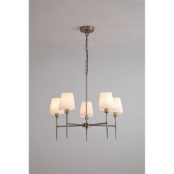Knightsbridge 2 - Antique Brass 5 Light Centre Fitting with White Shade