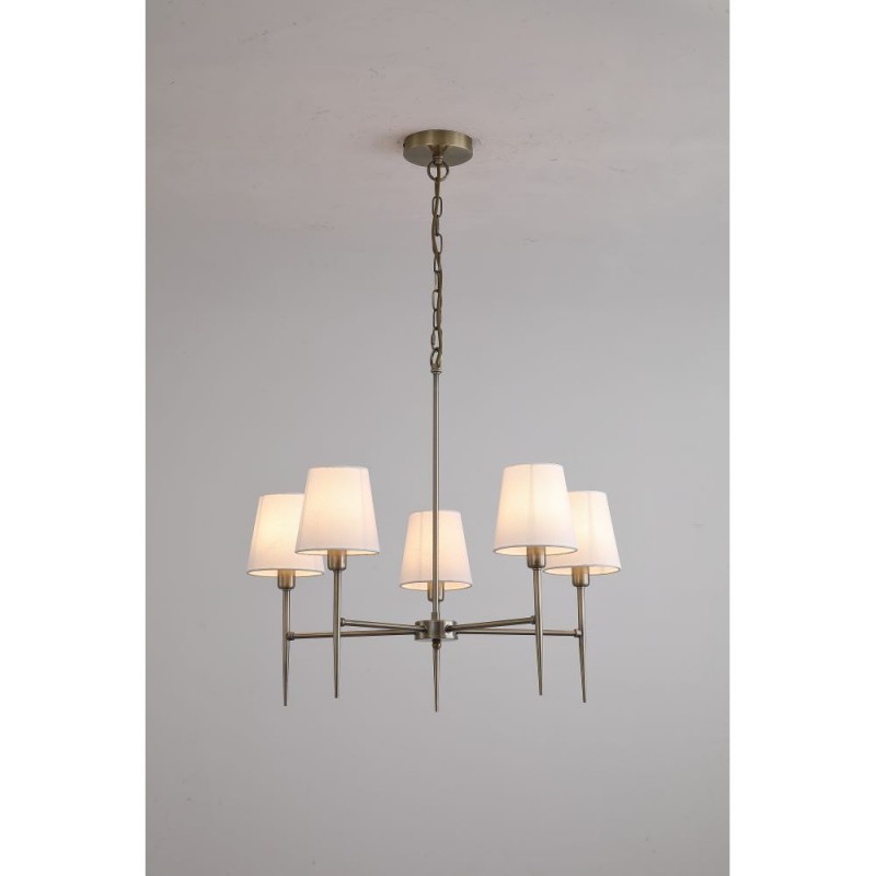 Searchlight-4786-5AB-WH - Knightsbridge 2 - Antique Brass 5 Light Centre Fitting with White Shade