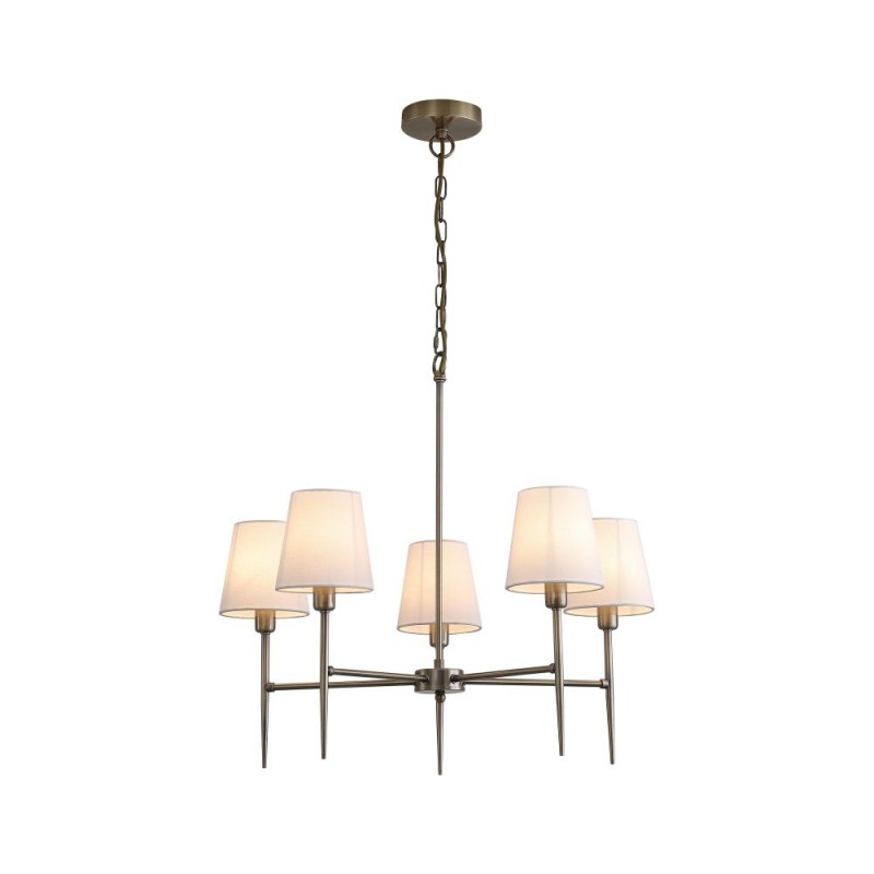 Searchlight-4786-5AB-WH - Knightsbridge 2 - Antique Brass 5 Light Centre Fitting with White Shade