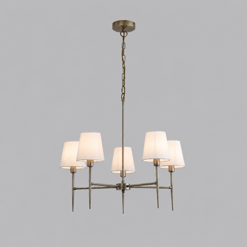 Searchlight-4786-5AB-WH - Knightsbridge 2 - Antique Brass 5 Light Centre Fitting with White Shade