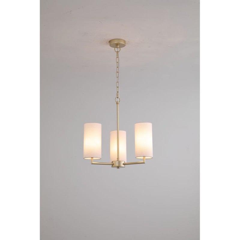 Searchlight-4787-3SB-CR - Knightsbridge 3 - Satin Brass 3 Light Centre Fitting with Cream Shade