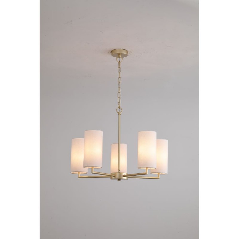 Searchlight-4787-5SB-CR - Knightsbridge 3 - Satin Brass 5 Light Centre Fitting with Cream Shade