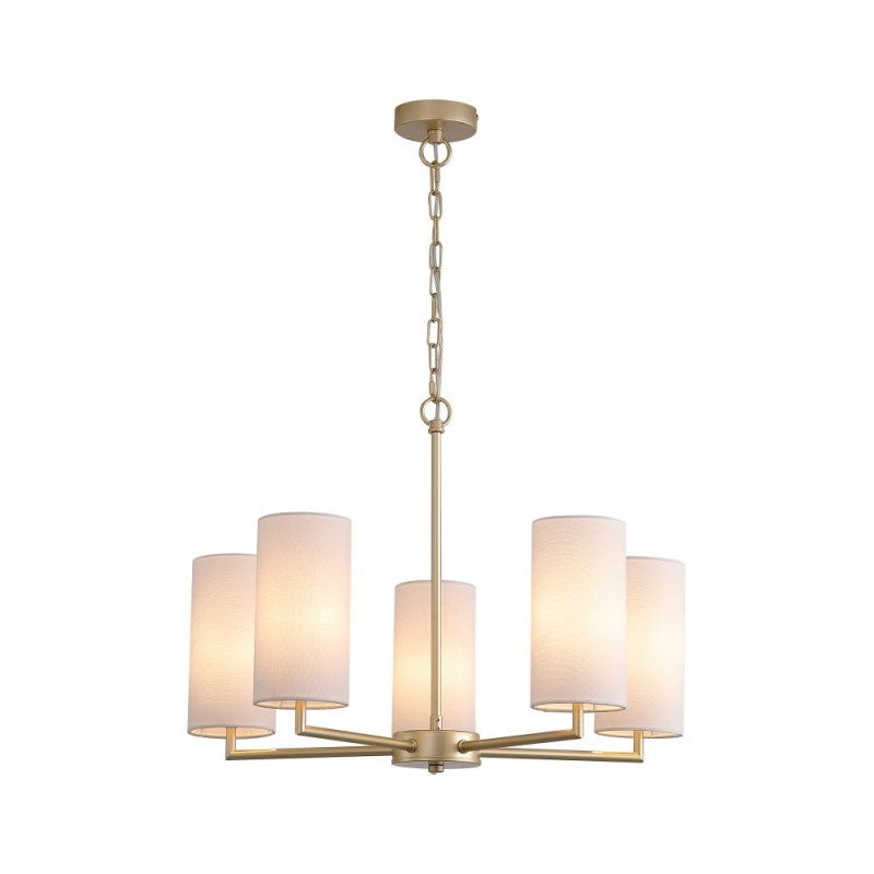 Searchlight-4787-5SB-CR - Knightsbridge 3 - Satin Brass 5 Light Centre Fitting with Cream Shade