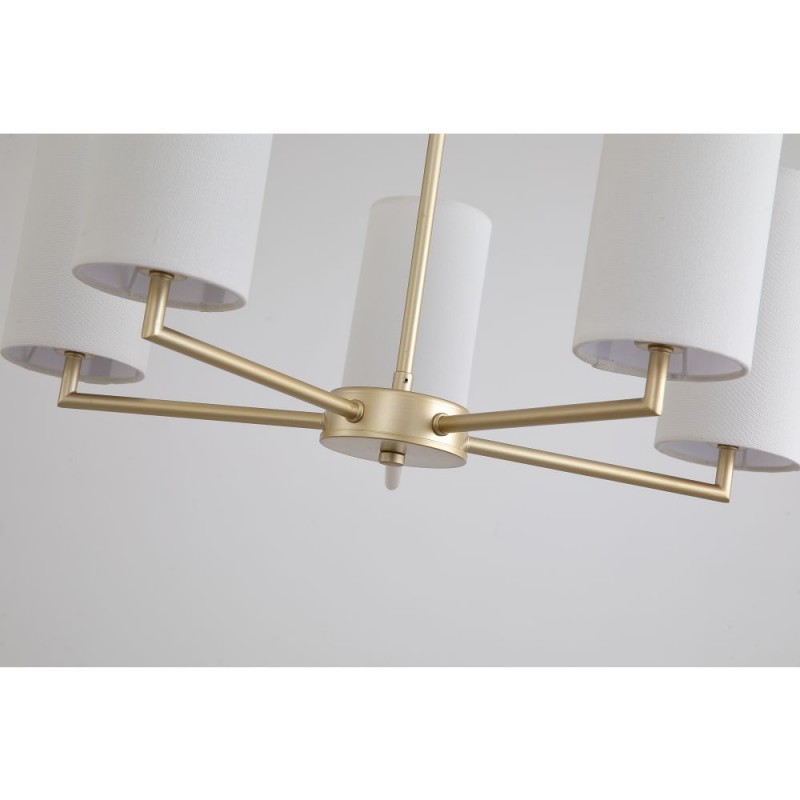 Searchlight-4787-5SB-CR - Knightsbridge 3 - Satin Brass 5 Light Centre Fitting with Cream Shade