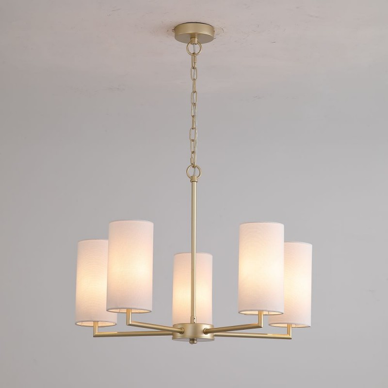 Searchlight-4787-5SB-CR - Knightsbridge 3 - Satin Brass 5 Light Centre Fitting with Cream Shade