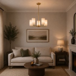 Knightsbridge 3 - Satin Brass 5 Light Centre Fitting with Cream Shade