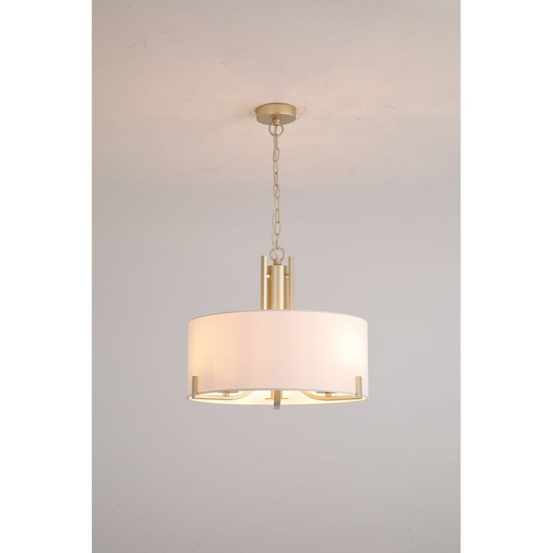 Searchlight-4788-3SB-CR - Knightsbridge 3 - Satin Brass 3 Light Pendant with Cream Shade