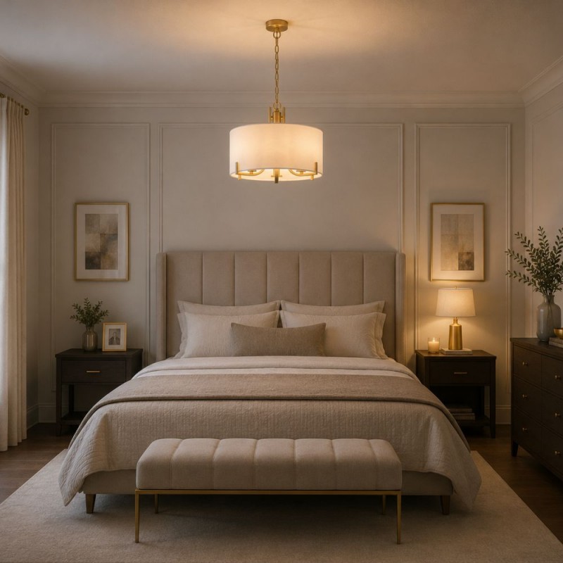 Searchlight-4788-3SB-CR - Knightsbridge 3 - Satin Brass 3 Light Pendant with Cream Shade