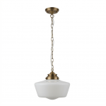School House - Antique Brass Pendant with White Opal Glass IP44