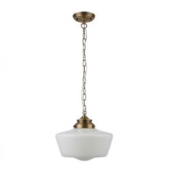 School House - Antique Brass Pendant with White Opal Glass IP44