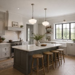School House - Satin Silver Pendant with White Opal Glass IP44