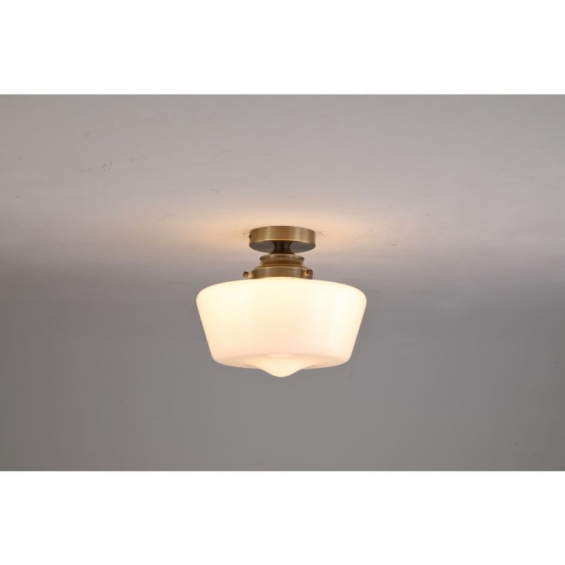 Searchlight-8072-1AB - School House - Antique Brass Flush with White Glass IP44