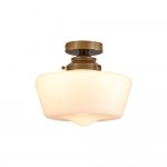 School House - Antique Brass Flush with White Glass IP44
