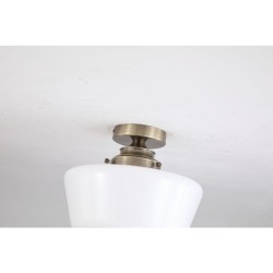School House - Antique Brass Flush with White Glass IP44