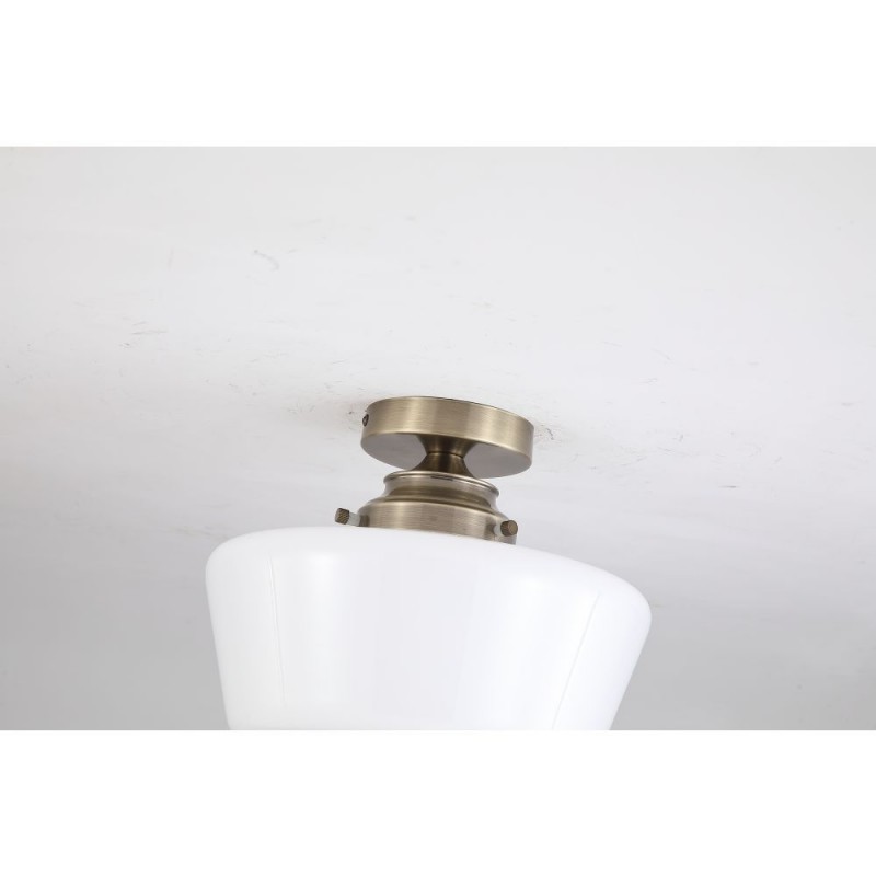 Searchlight-8072-1AB - School House - Antique Brass Flush with White Glass IP44