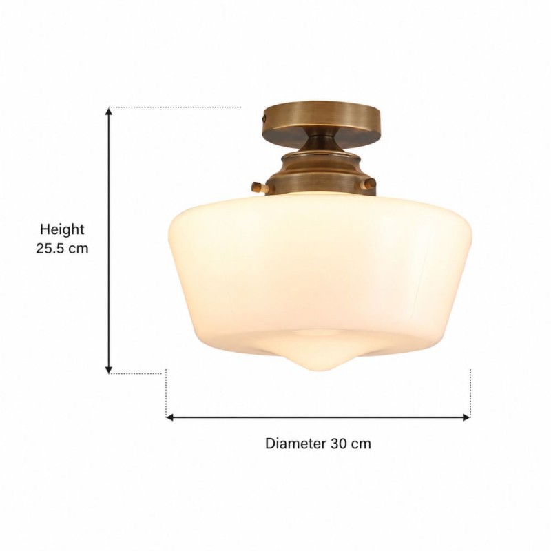 Searchlight-8072-1AB - School House - Antique Brass Flush with White Glass IP44