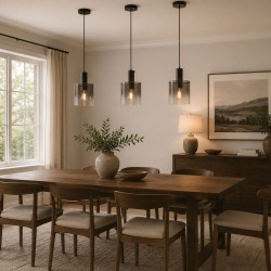 Sweden - Matt Black Pendant with Smoked Ombre Glass