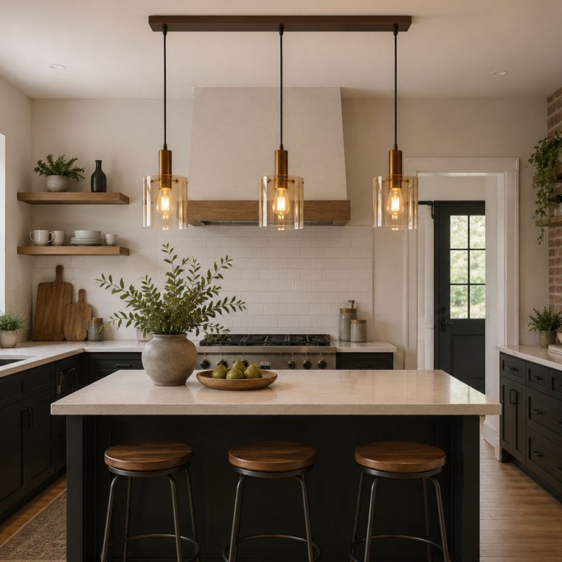 Searchlight-88913-3MO - Sweden - Matt Brown 3 Light over Island Fitting with Amber Glass