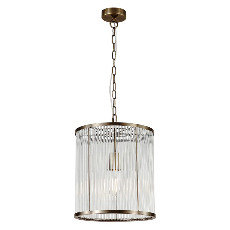 Searchlight-33267AB - Nice 2 - Antique Brass Pendant with Clear Glass Rods