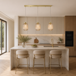 Nikita - Satin Brass 3 Light over Island Fitting with Amber Ribbed Big Glass