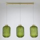 Kitchen Lights - Nikita - Satin Brass 3 Light over Island Fitting with Green Ribbed Big Glass Searchlight-NIK-SP3-SB+3x01NIK-GR - Nikita - Satin Brass 3 Light over Island Fitting with Green Ribbed Big Glass