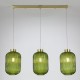 Kitchen Lights - Nikita - Satin Brass 3 Light over Island Fitting with Green Ribbed Big Glass Searchlight-NIK-SP3-SB+3x01NIK-GR - Nikita - Satin Brass 3 Light over Island Fitting with Green Ribbed Big Glass