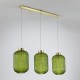 Kitchen Lights - Nikita - Satin Brass 3 Light over Island Fitting with Green Ribbed Big Glass Searchlight-NIK-SP3-SB+3x01NIK-GR - Nikita - Satin Brass 3 Light over Island Fitting with Green Ribbed Big Glass
