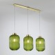 Kitchen Lights - Nikita - Satin Brass 3 Light over Island Fitting with Green Ribbed Big Glass Searchlight-NIK-SP3-SB+3x01NIK-GR - Nikita - Satin Brass 3 Light over Island Fitting with Green Ribbed Big Glass