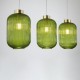 Kitchen Lights - Nikita - Satin Brass 3 Light over Island Fitting with Green Ribbed Big Glass Searchlight-NIK-SP3-SB+3x01NIK-GR - Nikita - Satin Brass 3 Light over Island Fitting with Green Ribbed Big Glass