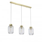 Nikita - Satin Brass 3 Light over Island Fitting with Clear Ribbed Small Glass Nikita - Satin Brass 3 Light over Island Fitting with Clear Ribbed Small Glass