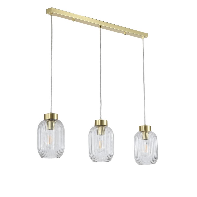Kitchen Lights - Nikita - Satin Brass 3 Light over Island Fitting with Clear Ribbed Small Glass Searchlight-NIK-SP3-SB+3x02NIK-CL - Nikita - Satin Brass 3 Light over Island Fitting with Clear Ribbed Small Glass