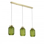 Nikita - Satin Brass 3 Light over Island Fitting with Green Ribbed Small Glass Nikita - Satin Brass 3 Light over Island Fitting with Green Ribbed Small Glass