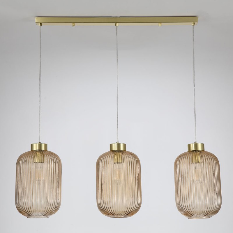 Searchlight-NIK-SP3-SB+3x01NIK-AM - Nikita - Satin Brass 3 Light over Island Fitting with Amber Ribbed Big Glass