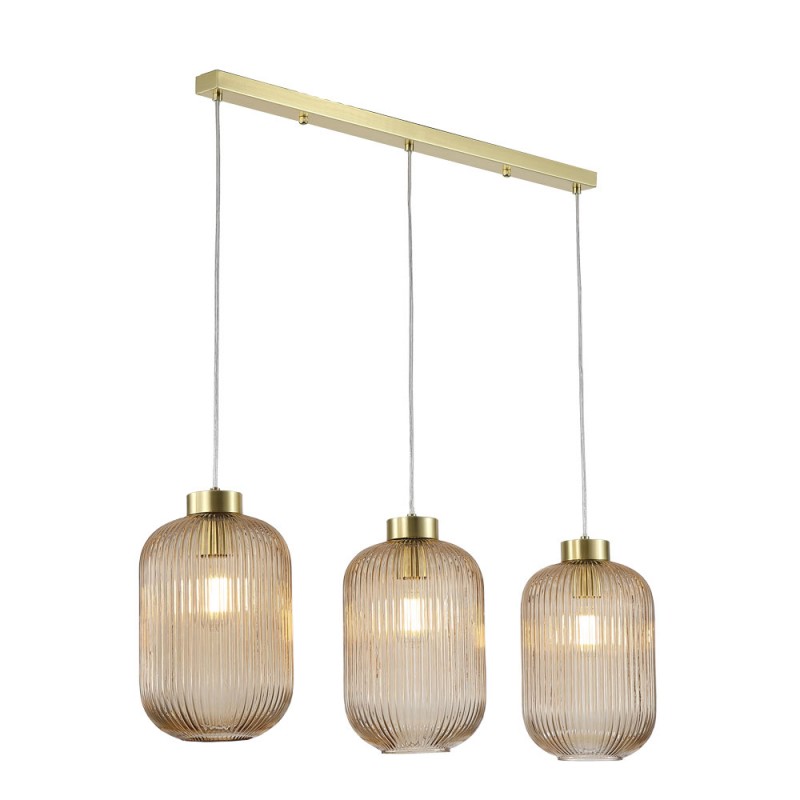 Searchlight-NIK-SP3-SB+3x01NIK-AM - Nikita - Satin Brass 3 Light over Island Fitting with Amber Ribbed Big Glass