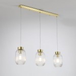 Nikita - Satin Brass 3 Light over Island Fitting with Clear Ribbed Small Glass Nikita - Satin Brass 3 Light over Island Fitting with Clear Ribbed Small Glass