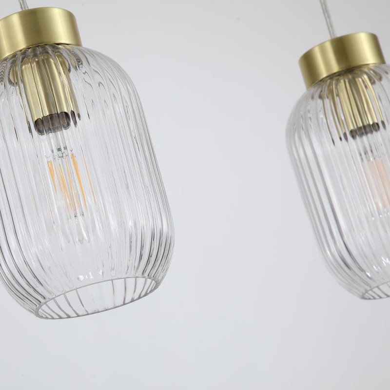 Kitchen Lights - Nikita - Satin Brass 3 Light over Island Fitting with Clear Ribbed Small Glass Searchlight-NIK-SP3-SB+3x02NIK-CL - Nikita - Satin Brass 3 Light over Island Fitting with Clear Ribbed Small Glass