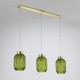 Searchlight-NIK-SP3-SB+3x02NIK-GR - Nikita - Satin Brass 3 Light over Island Fitting with Green Ribbed Small Glass