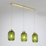Nikita - Satin Brass 3 Light over Island Fitting with Green Ribbed Small Glass Nikita - Satin Brass 3 Light over Island Fitting with Green Ribbed Small Glass