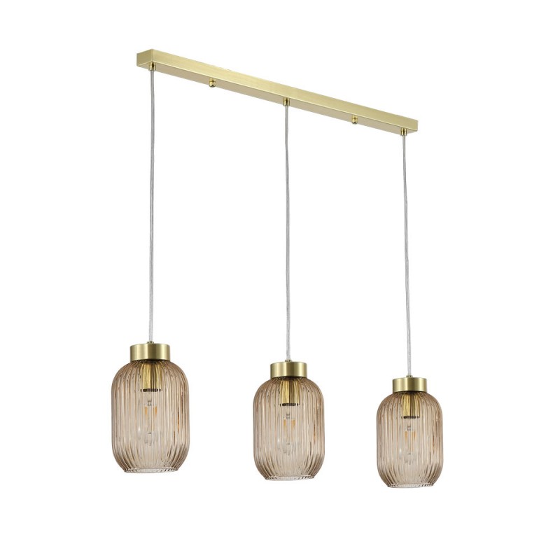 Searchlight-NIK-SP3-SB+3x02NIK-AM - Nikita - Satin Brass 3 Light over Island Fitting with Amber Ribbed Small Glass
