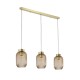 Searchlight-NIK-SP3-SB+3x02NIK-AM - Nikita - Satin Brass 3 Light over Island Fitting with Amber Ribbed Small Glass