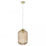Nikita - Satin Brass Pendant with Amber Ribbed Glass ∅ 20 cm Nikita - Satin Brass Pendant with Amber Ribbed Glass ∅ 20 cm