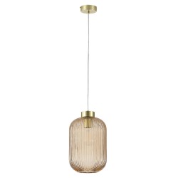 Nikita - Satin Brass Pendant with Amber Ribbed Glass ∅ 20 cm Nikita - Satin Brass Pendant with Amber Ribbed Glass ∅ 20 cm
